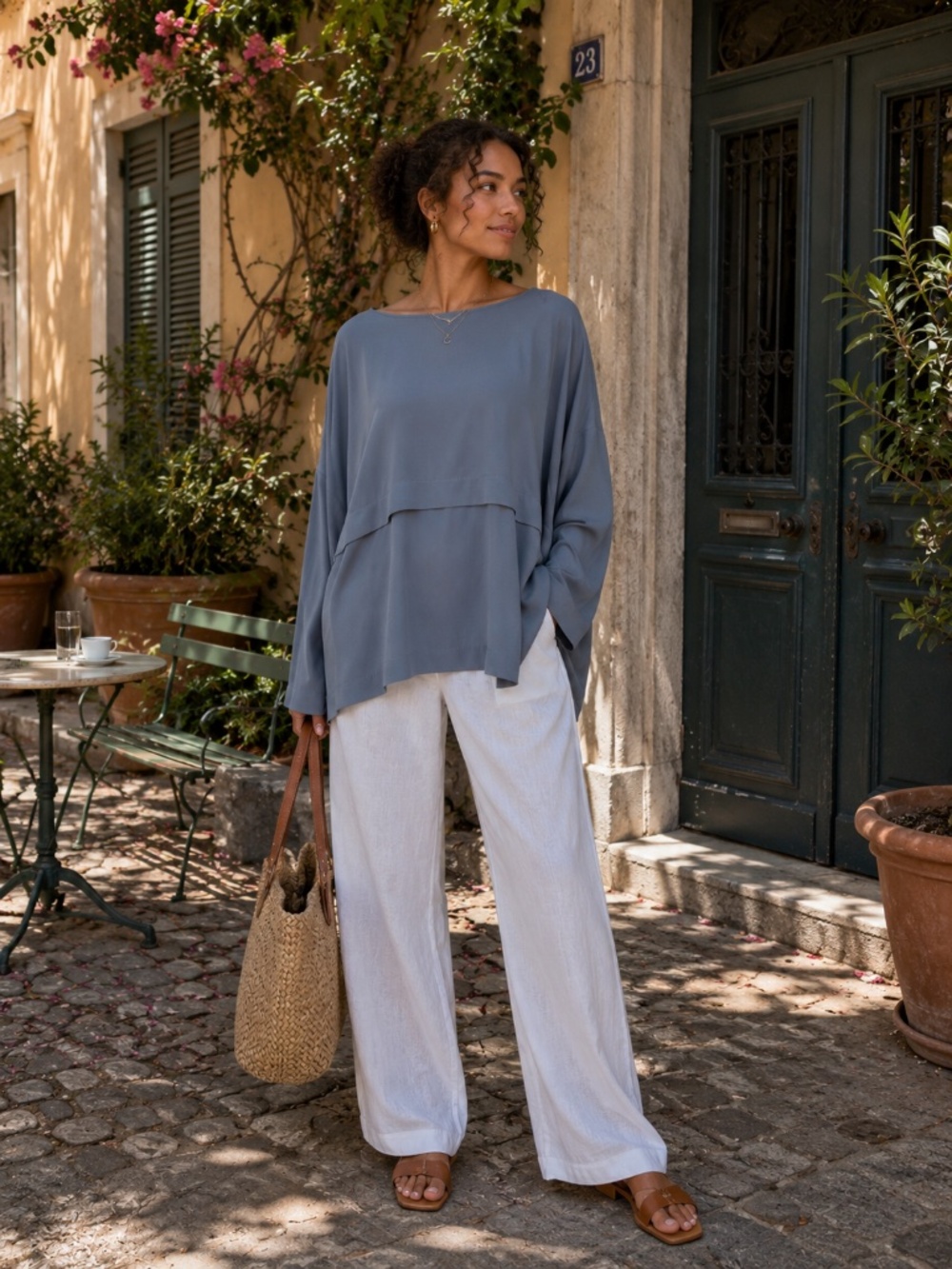 Pier Antonio Gaspari Slate Blue Layered Drape Tunic Top Minimalist Oversized